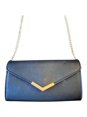 Urban Expressions black vegan leather envelope clutch gold chain